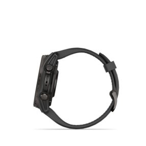   Garmin fenix 8 43mm AMOLED Sapphire, kohlenstoffgraues DLC-Titan, schwarz/dunkelgraues Silikonband (ED XD) Smartwatch