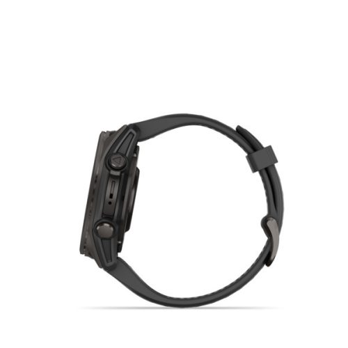 Garmin fenix 8 43mm AMOLED Sapphire, kohlenstoffgraues DLC-Titan, schwarz/dunkelgraues Silikonband (ED XD) Smartwatch