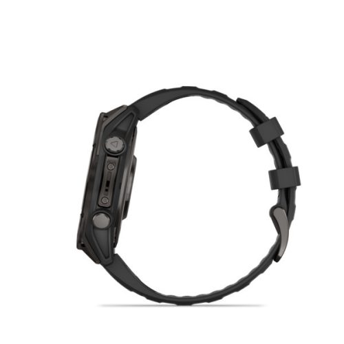 Garmin fenix 8 47mm AMOLED Sapphire, kohlenstoffgraues DLC-Titan, schwarz/dunkelgraues Silikonband (ED XD) Smartwatch
