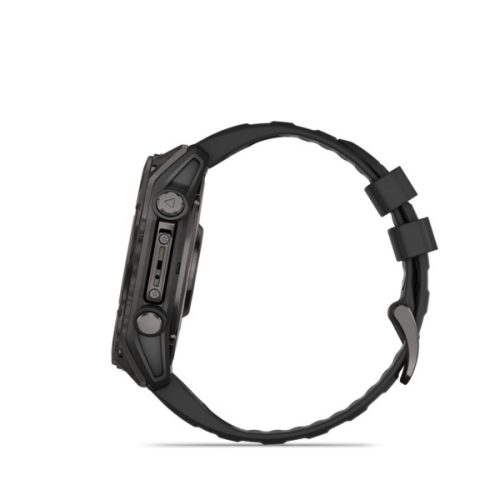 Garmin fenix 8 51mm AMOLED Sapphire, kohlenstoffgraues DLC-Titan, schwarz/dunkelgraues Silikonband (ED XD) Smartwatch