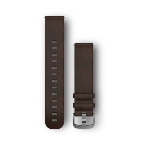 Uhrenarmband Garmin 20 mm dunkelbraunes Leder, silberne Schnalle (Quick Release) für Vivomove HR Uhr