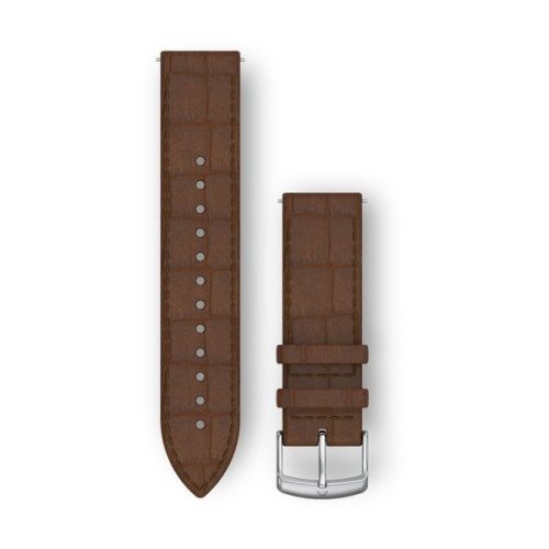 Uhrenarmband Garmin 20 mm dunkelbraunes Leder, italienische Prägung, silberne Dornschließe (Quick Release) für Vivomove HR Uhr
