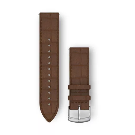 Uhrenarmband Garmin 20 mm dunkelbraunes Leder, italienische Prägung, silberne Dornschließe (Quick Release) für Vivomove HR Uhr