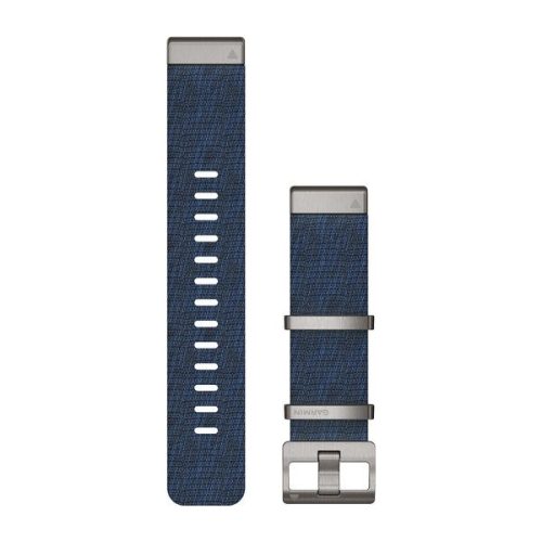 Uhrenarmband Garmin 22 mm indigoblaues Nylon, silberne Schnalle (Jacquardgewebe) (QuickFit) für MARQ Smartwatch
