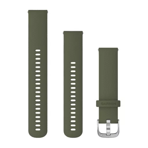 Uhrenarmband Garmin 20 mm moosgrünes Silikon, silberne Dornschließe (Quick Release) für Vivomove 3 Watch