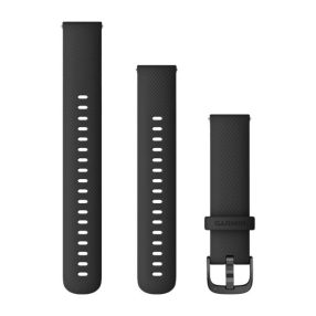   Uhrenarmband Garmin 18 mm schwarzes Silikon, graue Dornschließe (Quick Release) für Vívoactive 4S 110-195 mm