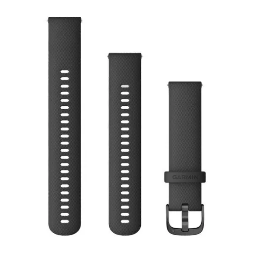 Uhrenarmband Garmin 20 mm schwarzes Silikon, graue Schließe (Quick Release) für Venu Watch