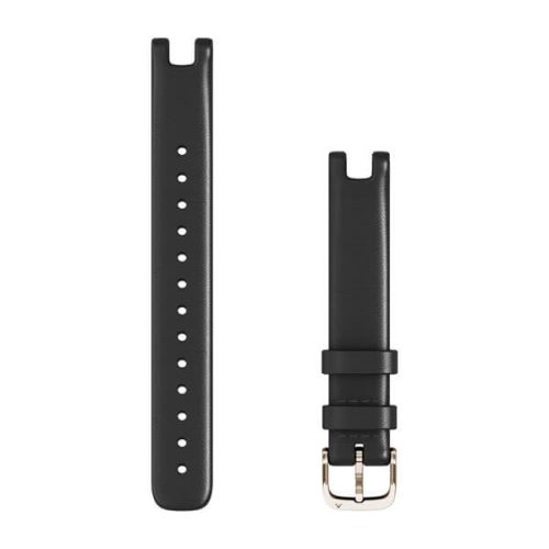 Uhrenarmband Garmin Lily 14 mm schwarzes italienisches Leder, creme-goldene Schließe für Lily (110-175mm)