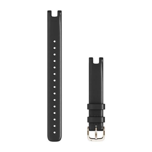 Uhrenarmband Garmin Lily 14 mm schwarzes italienisches Leder (groß), cremefarbene Goldschließe für Lily (120-195mm)