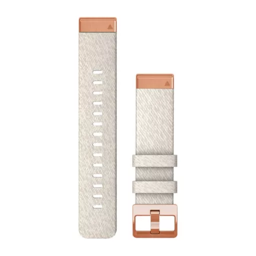 Uhrenarmband Garmin 20 mm cremefarbenes Nylon mit roségoldener Schließe (QuickFit) (Fenix 7S) für Smartwatch