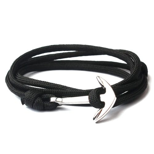 Armband CASTENA handgefertigt mit Anker in verschiedenen Farben (schwarz) mit silberner Ankerschließe TRX