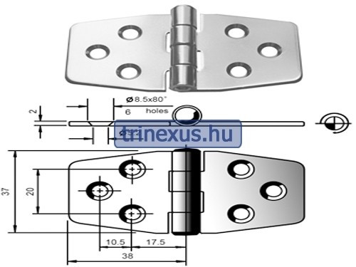 Scharnier edelsthal flach 73x40 mm