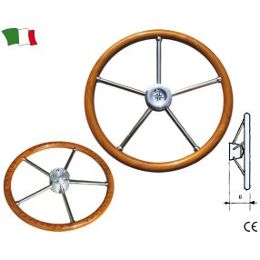 Lenkrad aus Edelstahl, Teakholz, 40 cm,