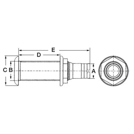 Ablaufrohr durch Rumpf lang Rückschlagventil inox/Kunststoff 77/53 mm EVA