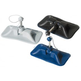   Schlauchboot-Ruderhalterspieß mit Grundplatte, grauer Kunststoff.