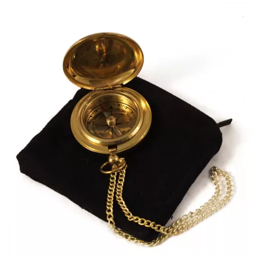 Kompass in Tasche mit Kette Kupfer 4,5 cm