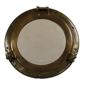 Antikes Kupferbootfenster mit Spiegel 30 cm 