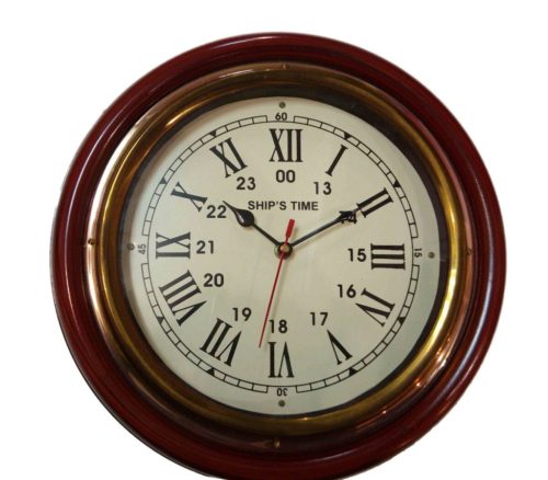 Wanduhr rund, Holz-Kupfer 30 cm 