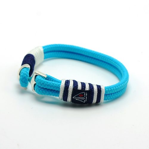 Hellblaues Segelarmband mit marineblau-weißem Geflecht 